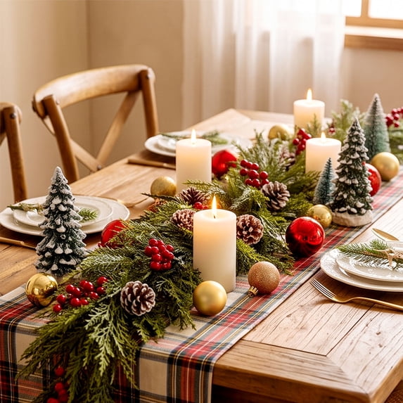 Cadancy Christmas Decor Artificial Pine Garland with Pinecones Berry Clusters Faux Cedar Vine Mantle Table Centerpiece Decoration Holiday Greenery Indoor Wreath Party Decoration