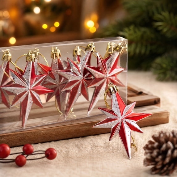 Cadancy Christmas Ornaments Tree Hanging Stars Baubles Holiday Decoration Shatterproof Balls Pendant Festive Party Supplies Seasonal Home Indoor Mantel Fireplace Window Decor