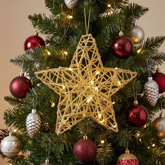 Cadancy Christmas Star Lights Woven Wire Frame Hanging Lighted Ornament Window Ceiling Pendant Lamp for Xmas Winter Holiday Party Indoor Home Wall Decor