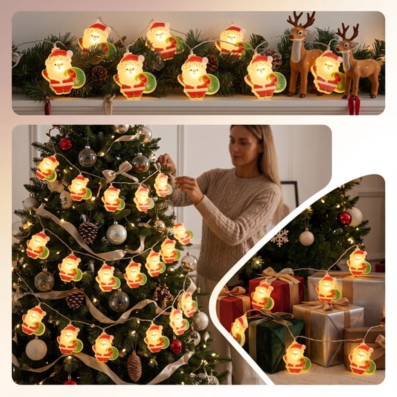 Cadancy Christmas String Lights Tree Decorations Battery Operated Garland Indoor Outdoor Fairy Lamp for Mantle Fireplace Wall Hanging Home Decor Holiday Party Xmas Decoration