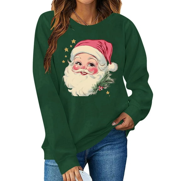 Cadancy Christmas Sweatshirts for Women Funny Santa Graphic Crew Neck Pullover Tops Xmas Holiday Loose Long Sleeve Shirts Winter Vintage Fashion Outfits 2025