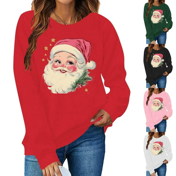 Cadancy Christmas Sweatshirts for Women Funny Santa Graphic Crew Neck Pullover Tops Xmas Holiday Loose Long Sleeve Shirts Winter Vintage Fashion Outfits 2025