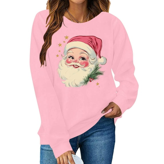 Cadancy Christmas Sweatshirts for Women Funny Santa Graphic Crew Neck Pullover Tops Xmas Holiday Loose Long Sleeve Shirts Winter Vintage Fashion Outfits 2025