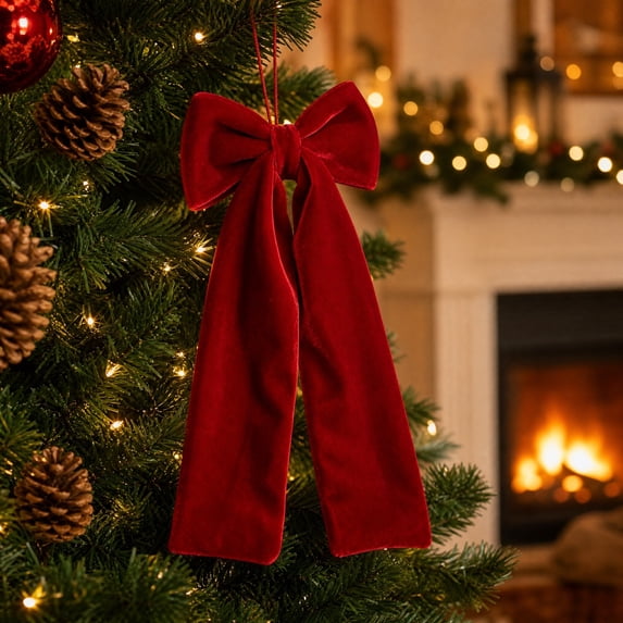 Cadancy Christmas Tree Bows Velvet Ribbon Ornaments Holiday Hanging Decor Vintage Style Decorative Accents for Wreath Garland Mantle Xmas Party Supplies Festive Decoration