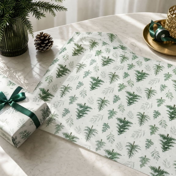 Cadancy Christmas Wrapping Paper Pine Tree Pattern Gift Wrap Rolls Holiday Foliage Design Kraft Sheets Present Packaging Supplies Festive Party Favors Decorative Accessories