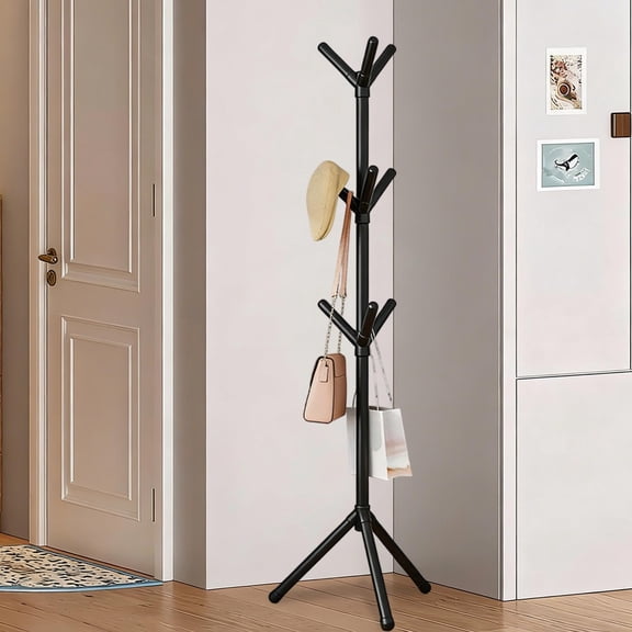 Cadancy Coat Rack Freestanding Tree Hat Hanger Metal Tripod Base Clothes Stand 9 Hooks Entryway Hallway Organizer Bedroom Living Room Office Furniture Purse Scarf Jacket Holder
