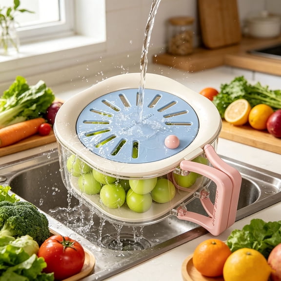 Cadancy Collapsible Colander Strainer Bowl Set 2 in 1 Extendable Fruit Vegetable Washer with Drain Basket Handle Food Prep Storage Container Sink Countertop Kitchen Gadgets