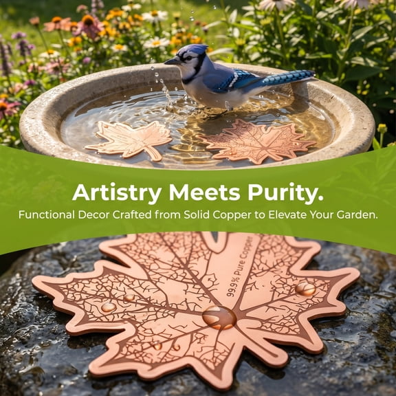 Cadancy Copper Maple Leaf Bird Bath Cleaner Metal Garden Decor Algae Prevention Functional Outdoor Water Feature Maintenance Tool Solid Copper Elevate Yard Ornament