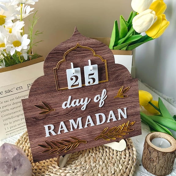 Cadancy Countdown Calendar Ramadan Advent Calendar 2026 Wooden Tabletop Decor Islamic Eid Mubarak Decoration Eid Count Down Display Ornament Muslim Festival Home Decor Gift