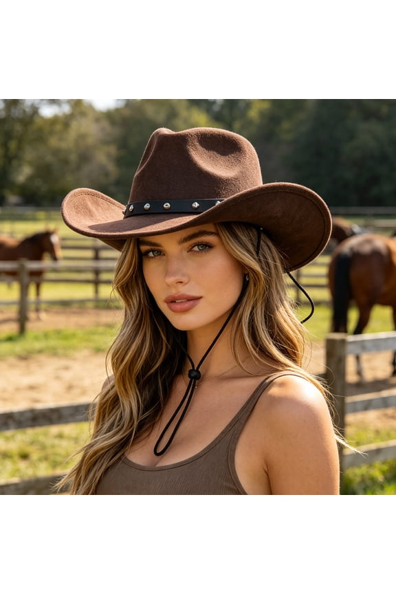 Cowboy Hat Wide Brim Felt Western Style for Men Women Outdoor Ranch Farm Riding Sun Protection Vintage Fashion Costume Accessory Party Dress Up Headwear