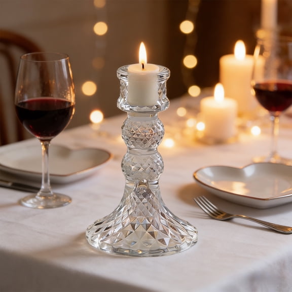 Cadancy Crystal Candle Holder Vintage Glass Candlesticks for Wedding Centerpieces Valentine's Day Dining Table Candlelight Dinner Home Party Holiday Decorations(A)