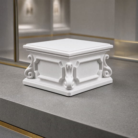 Cadancy Decorative Display Pedestal Square Riser Stand Classical Carved Sculpture Base Showcase Holder for Figurine Vase Collectible Home Indoor Decoration