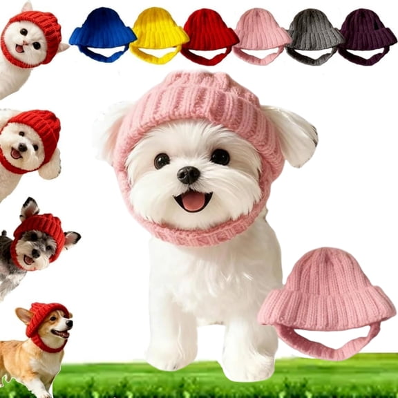 Cadancy Dog Beanie Hat with Ear Holes Small Cute Soft Knitted Warm Winter Hat for Cold Weather Outdoor Indoor Comfy Puppy Pet Cap (Pink)