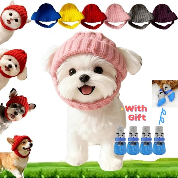 Cadancy Dog Beanie Hat with Ear Holes Small Cute Soft Knitted Warm Winter Hat for Cold Weather Outdoor Indoor Comfy Puppy Pet Cap (Pink)