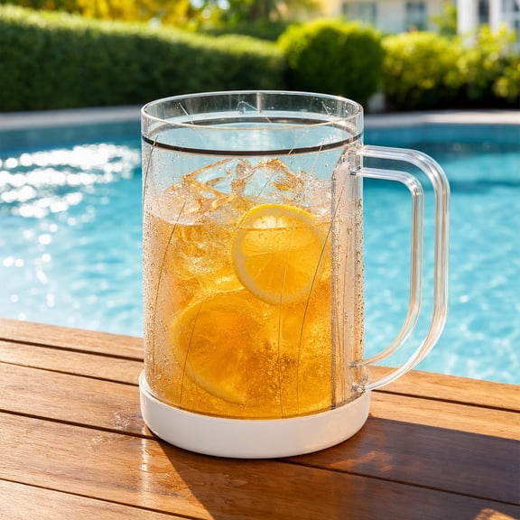 Cadancy Double Walled Beer Mug Clear Insulated Plastic Cup with Handle for Cold Drinks Cocktail Soda Water Home Bar Party Outdoor Use Reusable Shatterproof