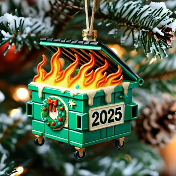 Cadancy Dumpster Fire Christmas Ornaments 2025 Funny Holiday Hanging Ornament Gifts Xmas Tree Unique Personalized Decoration Festival Party Decor