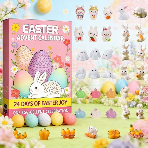 Cadancy Easter Advent Calendar 2026 Countdown 24 Days To Holiday Box with Mini Resin Bunny Figurines Surprise Toys Gift Set for Boys Girls Party Feastival Favors(A)