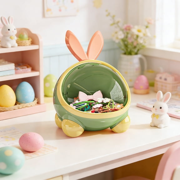Cadancy Easter Basket Stuffers Cute Bunny Storage Box Jewelry Hair Clip Desktop Plastic Container Kids Room Home Decor Birthday Gift Candy Snack Organizer(Green)