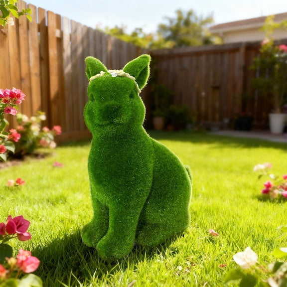 Cadancy Easter Bunny Decorations Green Artificial Moss Grass Rabbit Figurine, Spring Garden Statue, Indoor Outdoor Easter Display, Cute Home Decoration for Table(A)