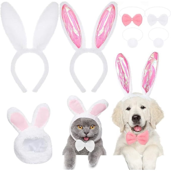 Cadancy Easter Bunny Ears Headband with Carrot Cats Dogs Pets Plush Rabbit Ear Hood Collar Party Dressing Up Accessories Festival Decorations for Pet(C)