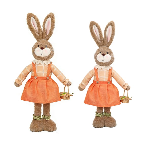 Cadancy Easter Bunny Figurines Extendable Plush Rabbit Dolls with Carrot Spring Farmhouse Home Decoration Cute Stuffed Animal Holiday Party Gift