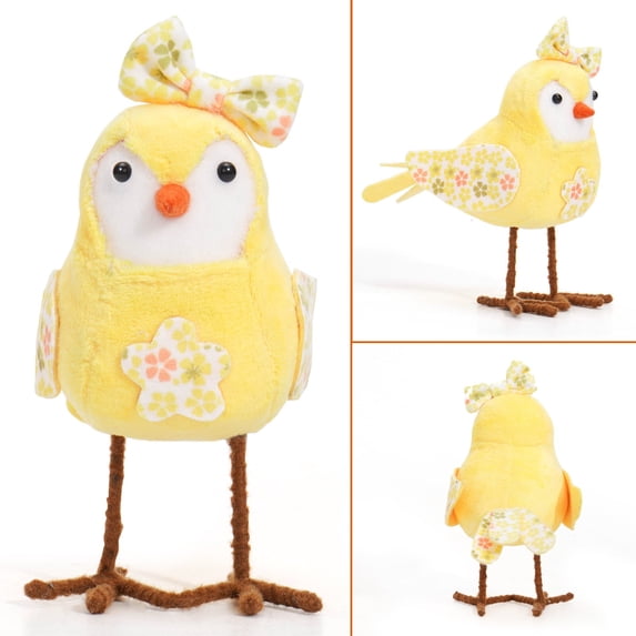 Cadancy Easter Chick Figurine Standing Fabric Animal Statue Plush Cute Spring Tabletop Decoration Room Ornament for Home Mantel Farmhouse Holiday Party Decorations(Yellow)