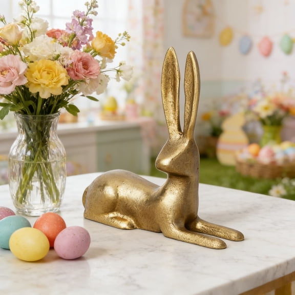 Cadancy Easter Decorations for Home, Resin Bunny Figurine Lying Pose, Spring Tabletop Centerpiece Kitchen Counter, Seasonal Holiday Mantel Display, Modern Farmhouse Shelf Decoration