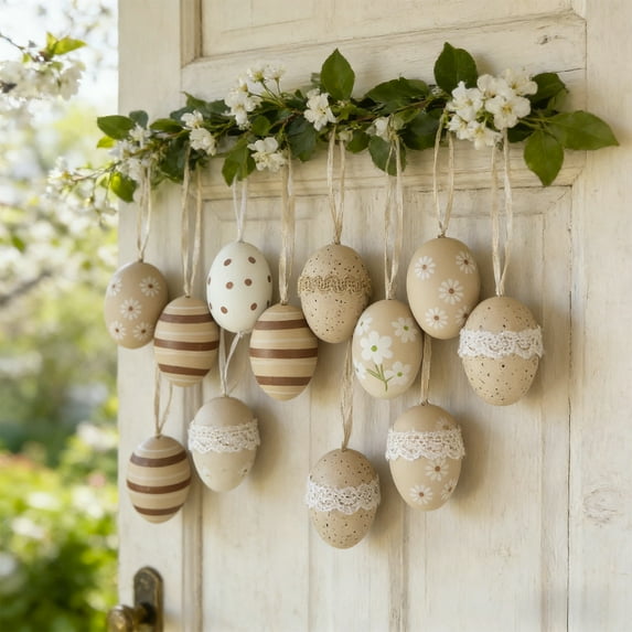 Cadancy Easter Decorations Print Eggs Garland String Hanging Ornaments, Spring Holiday Wall Window Decor, Eggs Banner Party Home Decor(C)