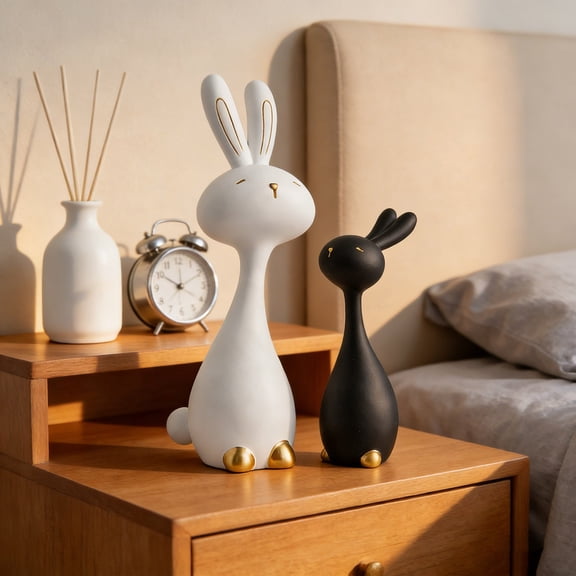 Cadancy Easter Home Decor Modern Ceramic Bunny Figurines Minimalist Rabbit Statues Porcelain Sculpture Table Centerpiece Decorations Living Room Bedroom Shelf Display(2 Pcs)