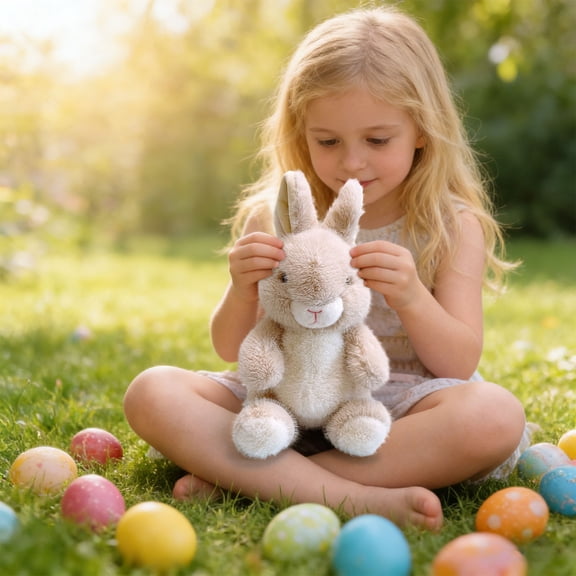 Cadancy Easter Plush Bunny Furry Texture Sitting Rabbit Stuffed Animal Soft Fluffy Toy Home Decoration Holiday Gift Spring Festival Tabletop Ornament