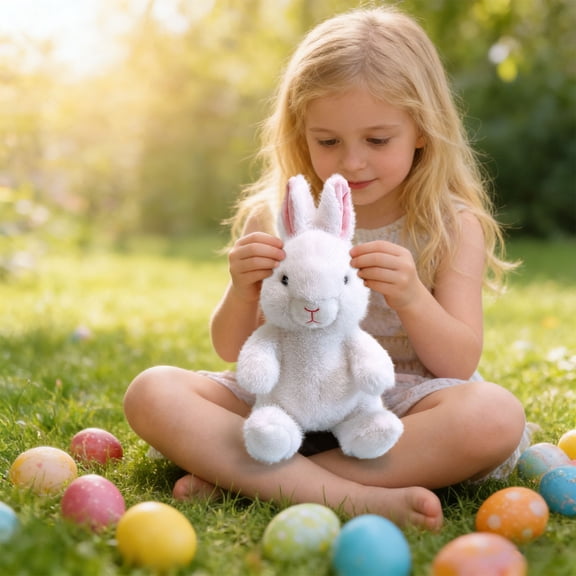 Cadancy Easter Plush Bunny Furry Texture Sitting Rabbit Stuffed Animal Soft Fluffy Toy Home Decoration Holiday Gift Spring Festival Tabletop Ornament