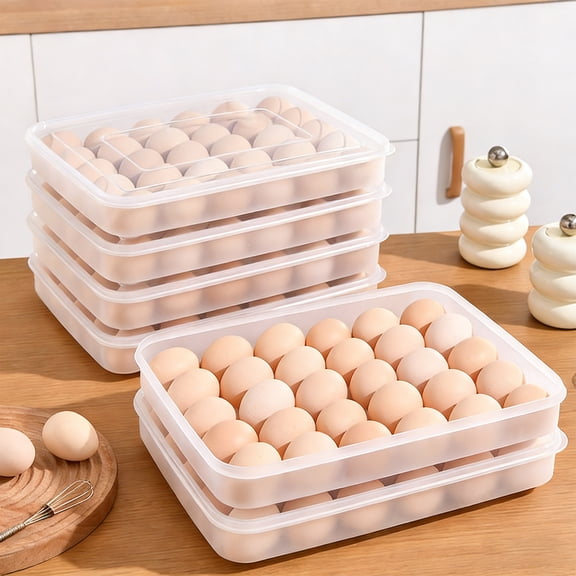 Cadancy Egg Holder for Fridge Storage Container Stackable Plastic Eggs Tray with Lid Fridge Organizer Bins Kitchen Cabinet Pantry Organization Fresh Keeper
