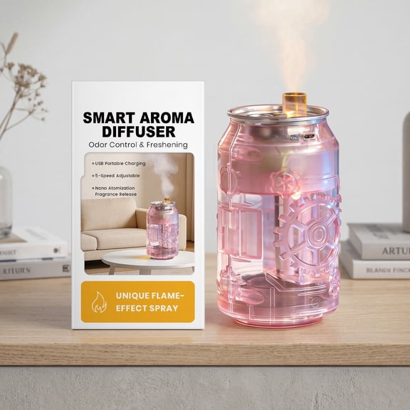 Cadancy Essential Oil Diffuser with Flame Effect, USB Aromatherapy Humidifier for Bedroom Office, Quiet Cool Mist Vaporizer Large Room Yoga Spa Relaxation