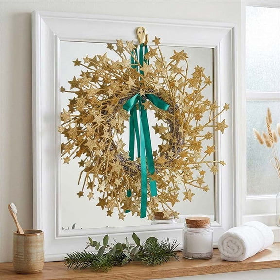 Cadancy Fall Wreath for Front Door, Glitter Star with Green Bow Rattan Base Autumn Harvest Farmhouse Decoration Porch Wall Window Indoor Outdoor Seasonal Home Decor