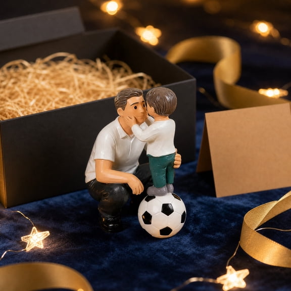 Cadancy Father and Son Figurine Soccer Theme Resin Statue Desktop Decor Sports Memorial Sculpture Home Office Shelf Display Birthday Gift Family Bonding Keepsake Ornament