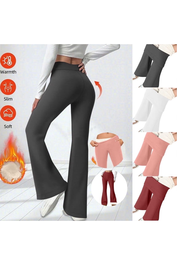 Fleece Lined Flare Leggings Women Winter Sherpa Fuzzy Warm High Waist Tummy Control Yoga Pants Butt Lifting Cold Weather Thermal Stretchy Bootcut Workout Gym Outfits