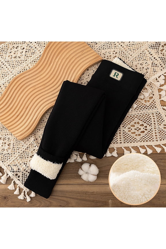 Fleece Lined Tights Women Tummy Control High Waist Thicken Sherpa Letter Pattern Leggings Stretchy Winter Fuzzy Warm Gym Workout Athletic Yoga Pants