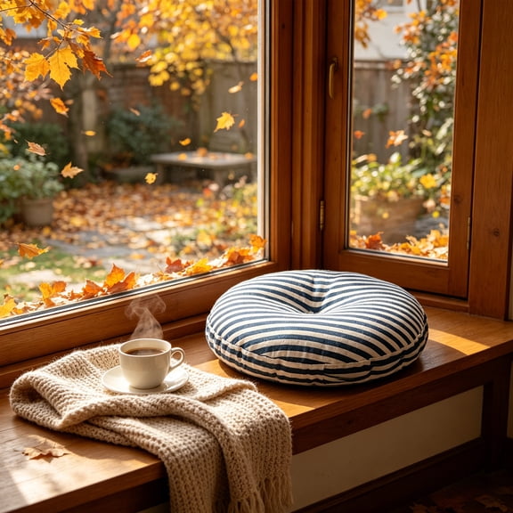 Cadancy Floor Cushion Round Linen Pouf Ottoman with Removable Cover Meditation Pillow Seating Yoga Living Room Bedroom Tatami Window Seat Reading Nook Home Decor