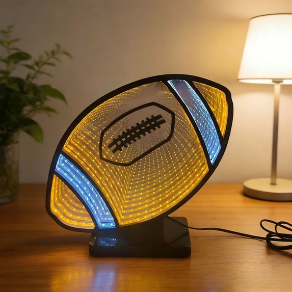 Cadancy Football Shaped LED Light Illusion Night Lamp, Sports Themed Room Decoration for Boys Kids Teens, USB Powered Desk Table Light Gift