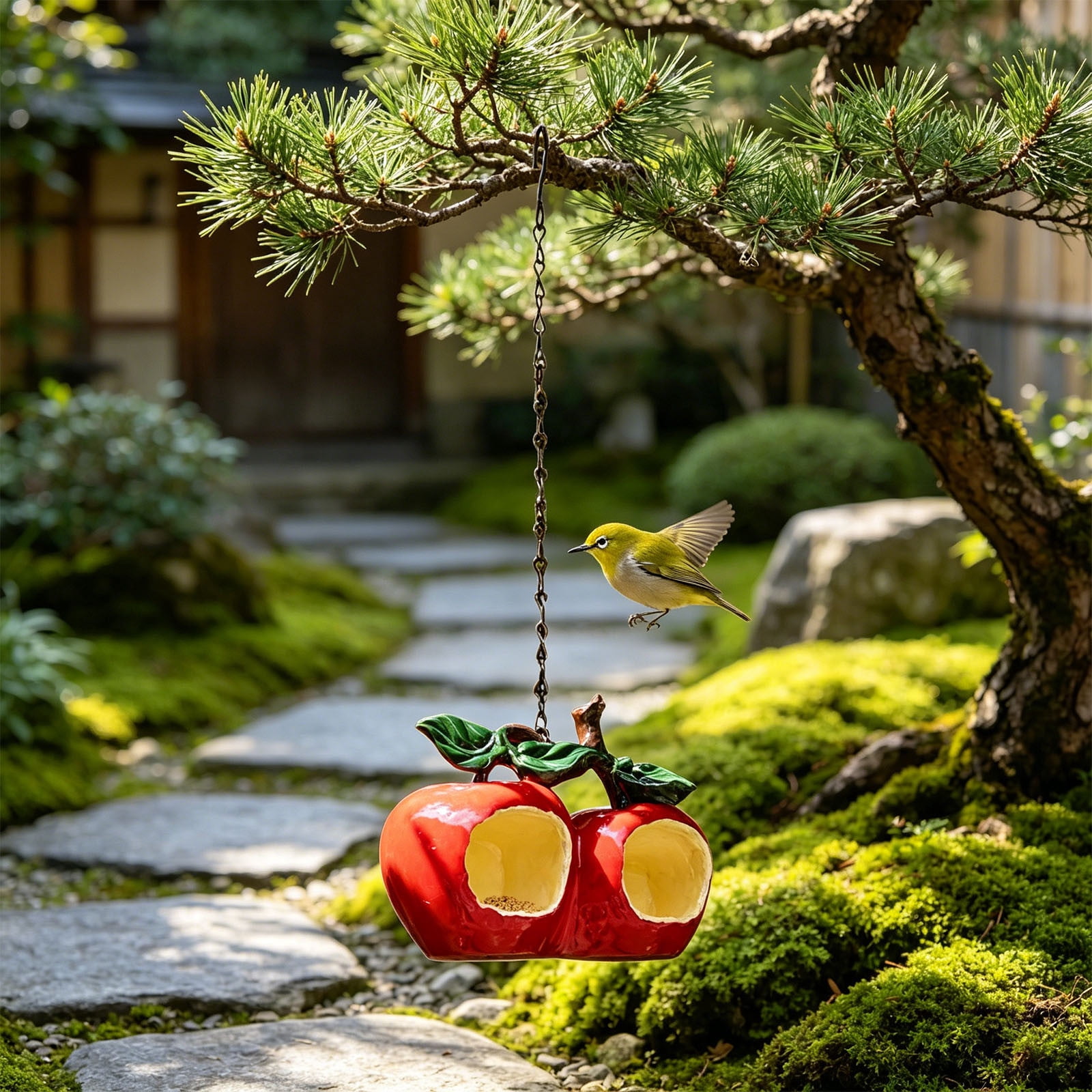 Cadancy Fruit Shaped Bird Feeder Outdoor Hanging Wild Bird Seeds Feeder Resin Garden Decor Patio Yard Decoration landscape Ornament Novetly Housewarming Gift