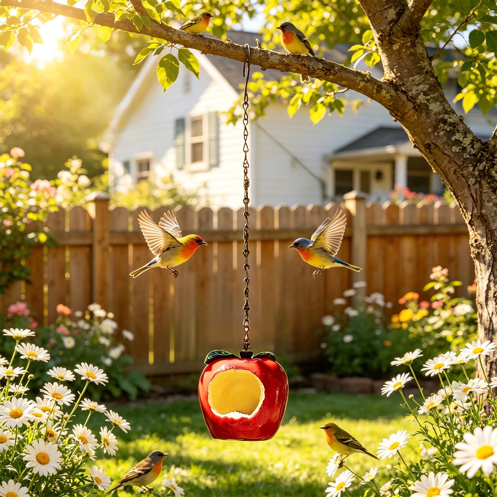 Cadancy Fruit Shaped Bird Feeder Outdoor Hanging Wild Bird Seeds Feeder Resin Garden Decor Patio Yard Decoration landscape Ornament Novetly Housewarming Gift