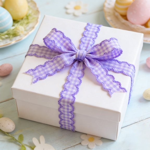 Cadancy Gingham Ribbon for Crafts Gift Wrapping, Checkered Fabric Trim with Scalloped Edge, Sewing Scrapbooking Supplies DIY Projects, Hair Bow Making Material