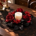 thumbnail image 1 of Cadancy Halloween Candle Holder Wreath Centerpiece Artificial Flower Ring Pillar Light Stand Table Decorations for Dining Room Mantle Wedding Home Decor Party Event Supplies, 1 of 7