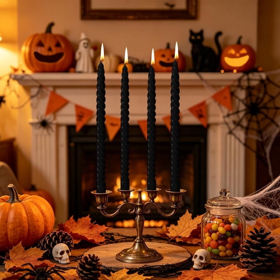 Cadancy Halloween Decoration Taper Candles Twist Design Unscented 4 Pack, Long Rod Spiral Candlesticks for Wedding Party Table Centerpiece, Holiday Dinner Dining Room Mantle Home Decor