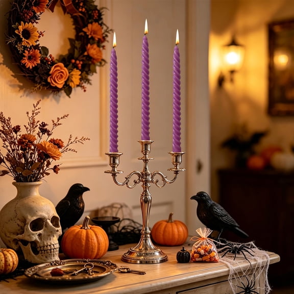 Cadancy Halloween Decoration Taper Candles Twist Design Unscented 4 Pack, Long Rod Spiral Candlesticks for Wedding Party Table Centerpiece, Holiday Dinner Dining Room Mantle Home Decor