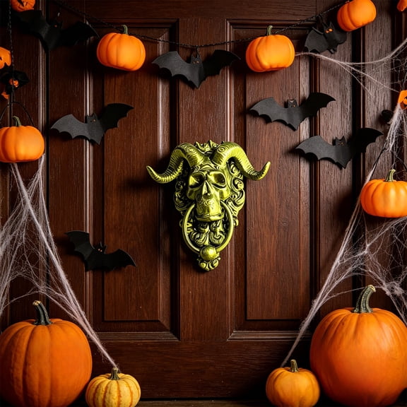 Cadancy Halloween Decorations Demon Goat Head Wall Mount Door Knocker Gothic Skull Sculpture Home Entryway Garden Yard Porch Spooky Decor Ornament