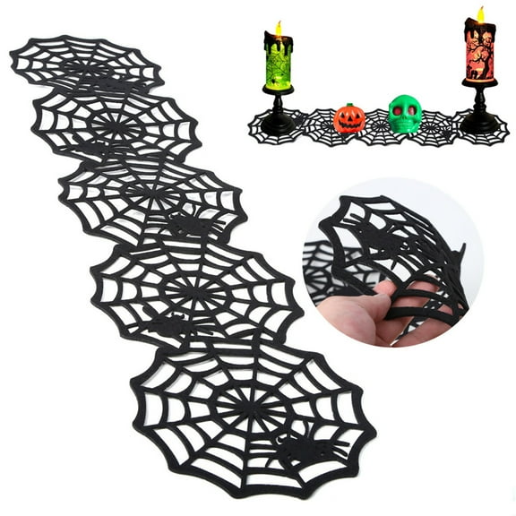 Cadancy Halloween Decorations Felt Spider Web Table Runner Placemat Set Dining Centerpiece Party Table Setting Festive Entertaining Seasonal Home Decor