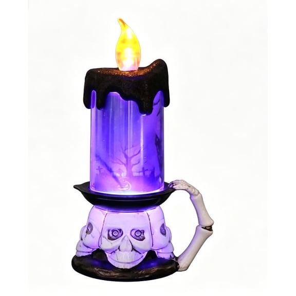 Cadancy Halloween Decorations LED Flameless Candle Light Skull Base Table Lamp Battery Operated Flickering Pillar Night Light Spooky Seasonal Haunteds House Party Desktop Ornament Gift