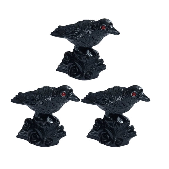 Cadancy Halloween Decorations Raven Figurine 3 PCS Crow Statue Skeleton Bird Tabletop Spooky Party Prop Haunteds House Display Gothic Home Ornament Seasonal Gift