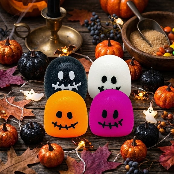 Cadancy Halloween Ghost Squishies Stress Relief Malt Candy Squeezable Fidget Sensory Ball Anxiety Decompression Trick or Treat Party Favor Gift Soft Stretchy Novelty Table Decor